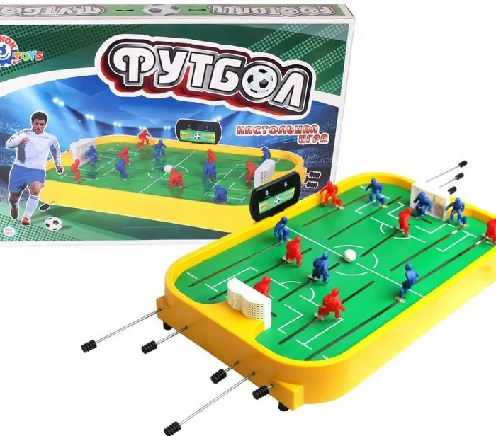 Настолна игра футбол с ръчки за всеки отделен играч с движение на фигурката по полето и завъртане вляво и дясно 54х38х7