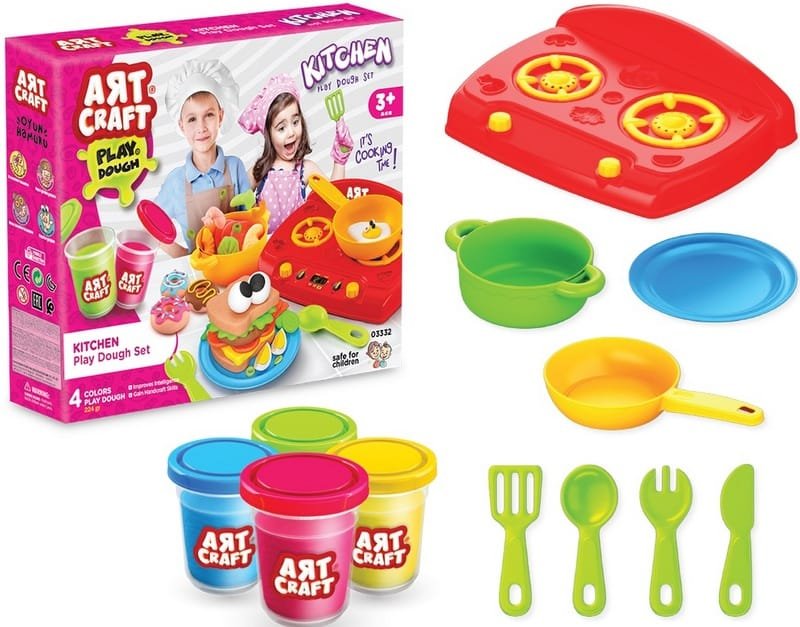 03332.jpg Комплект пластелини кухня с котлони 4 х 56 гр пластелин и матрица и инструменти 32х65х25 - Image 1