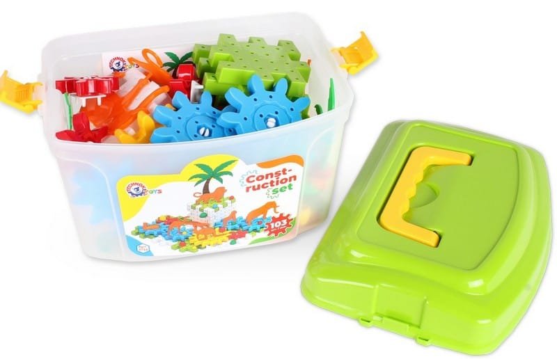 3756_2-001.jpg Конструктор с въртящи се елементи и животни 103 части в куфарче 19х26х18 - Image 1