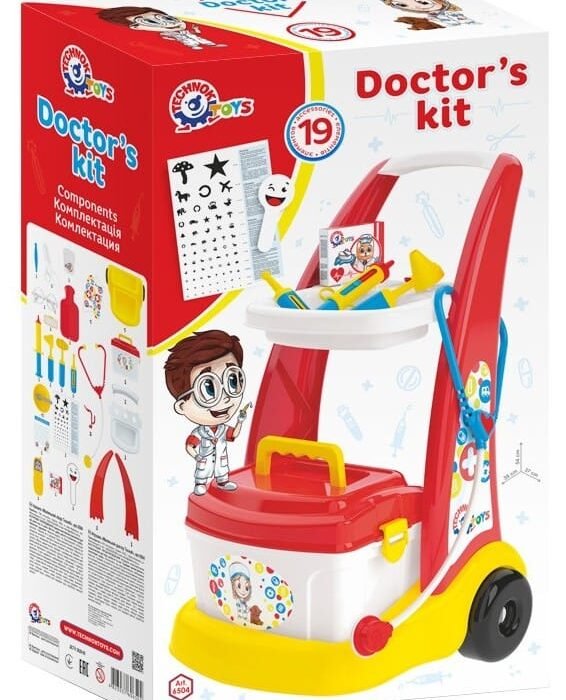 Докторска  количка  32х14х55 с много богат комплект уреди и пособия  размер на продукта 54 х 39 х 37