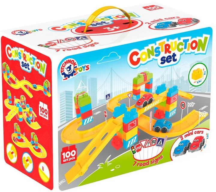 8324_box-2 Писта конструктор 100 части с колички и пътни знаци 37х28х20 см - Image 1