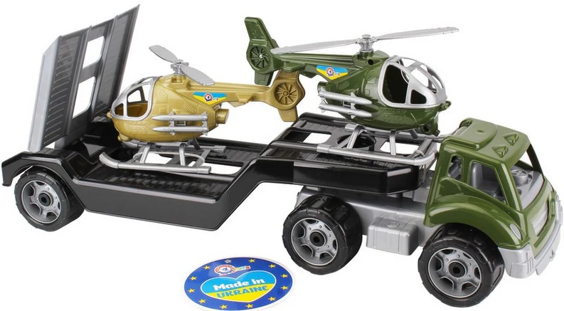 9185_3 Камион автовоз военен транспорт с два хеликоптера 65х27х20 - Image 1