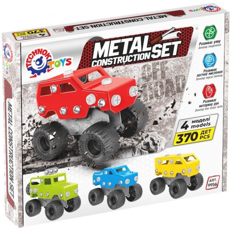 9956-800x800 Метален конструктор 30 х25х5 с болтове гайки и инструменти за направа на 4 вида Джипове 370 части с поддръжка в youtube - Image 1