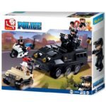 Конструктор Sluban Полиция SWAT Бронетранспортьор с мотор и джип 324 ел. с 3 фигурки 33х29х7 и стрелба