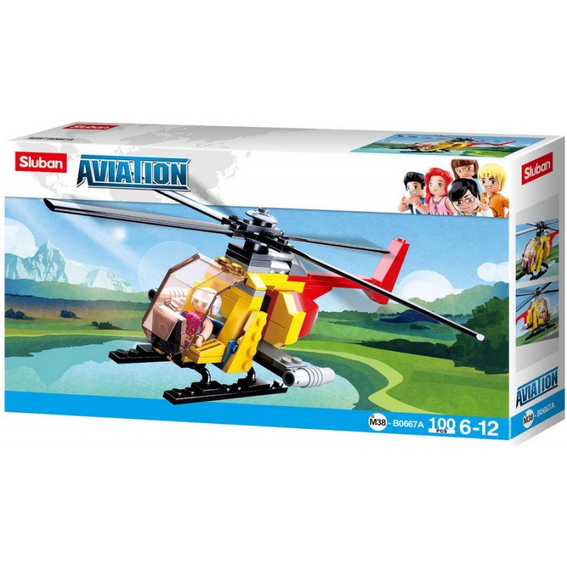 1-B0667A-800x800 Конструктор Sluban Авиация Хеликоптер 100 ел. с1 фигурка 24х14х5 - Image 1