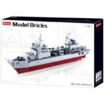 Конструктор Sluban Армия Продоволствен кораб точен модел 1:450 мащаб с 2 самолета хеликоптер и лодка 497 ел. 48х33х7