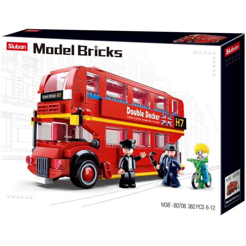 1-B0708 -800x800 Конструктор Sluban Сити лондонски двуетажен градски автобус 382 ел. 3 фигурки 43х33х7 - Image 1