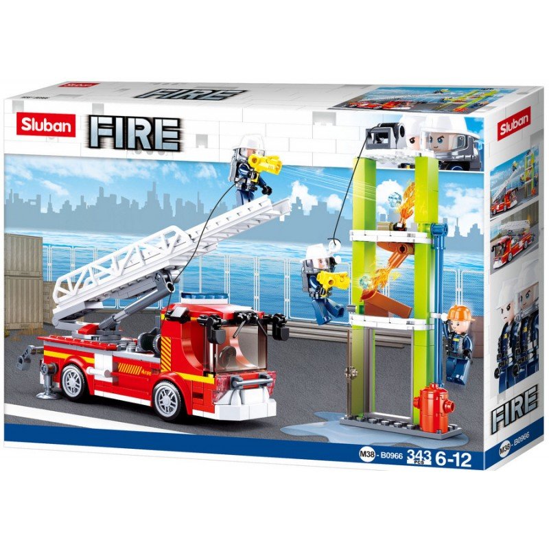 1-B0966-800x800 Конструктор Sluban Пожарна стълба с тренировъчна кула 343 ел. с 3 фигурки 38х29х7 - Image 1
