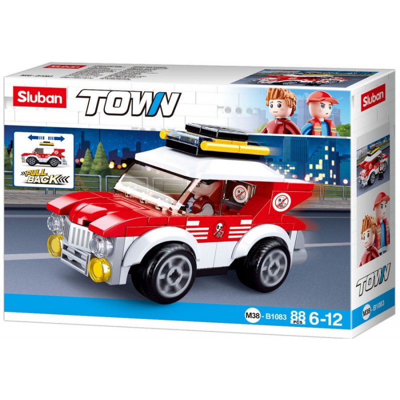 1-B1083 英-001-800x800 Конструктор Sluban Сити Линейка 88 ел. с 1 фигурка 19х14х5 при дърпане назад тръгва напред - Image 1