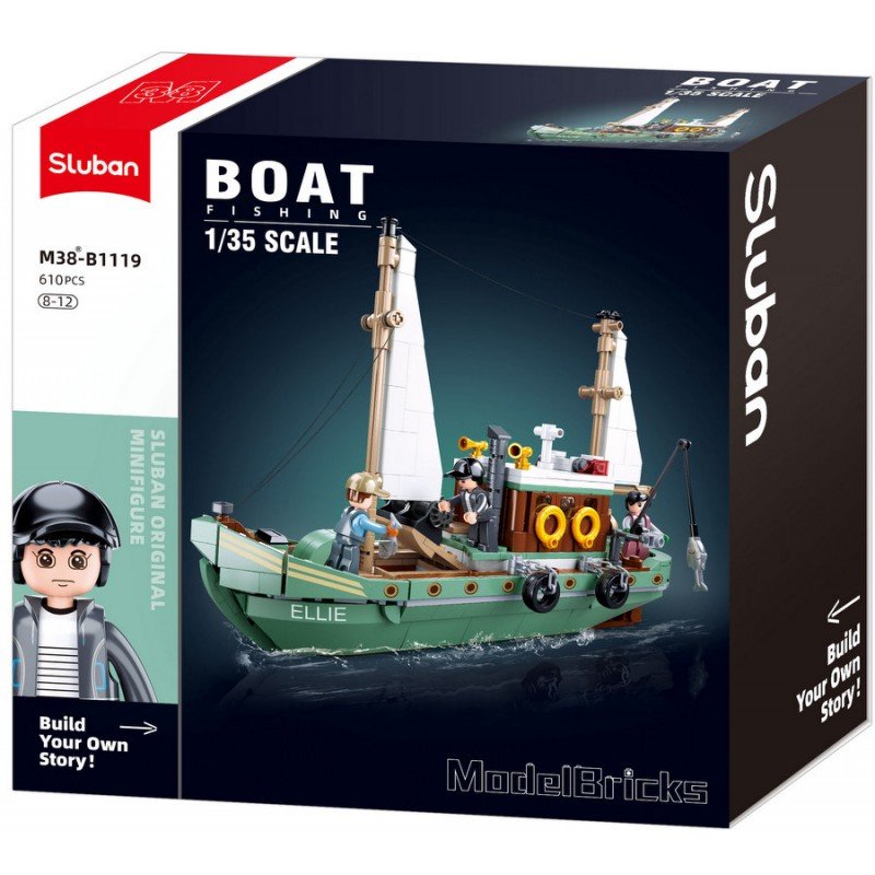 1-B1119改-800x800 Конструктор Sluban Ветроходен Риболовен Кораб точен модел мащаб 1:35 610 ел. с 3 фигурки 48х33х7 - Image 1