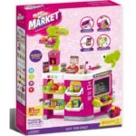 Супермаркет светлина и звук с работещ касов апарат и чекмедже за пари и шкафче за продукти за игра е с размер 87х69х38 в кутия е с размер 73х57х12