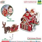 Пъзел 3Д Коледна къща шейната и елхата и поставка за химикали 25х19х16 опаковка 26х21х7